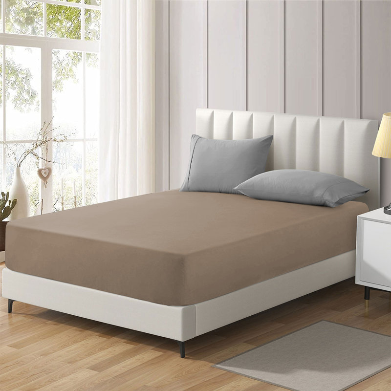 Brushed Microfiber 40cm Deep Fitted Bed Sheet, Double (4'6), Beige