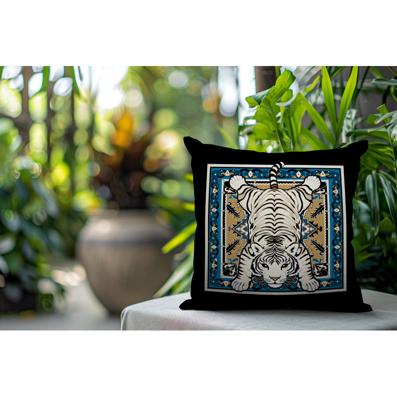 Oreiller carré réversible intérieur / extérieur Gibo Tiger, Carré 15 po, Turquoise