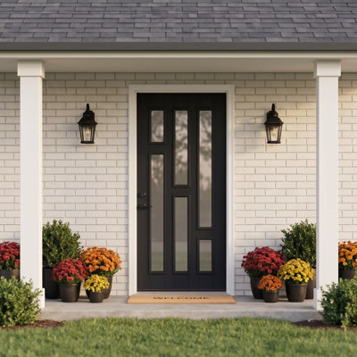 Contemporary 6-Lite Fiberglass Entry Door Slab, Black Finish, Clear Tempered Glass, Right Inswing