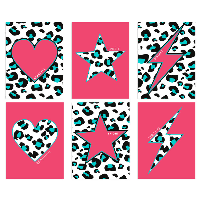 Leopard Pattern Bold Shapes Beautiful Bright Strong - 6 Piece No Frame Print Set, 29.7cm H x 21cm W x 0.4cm D