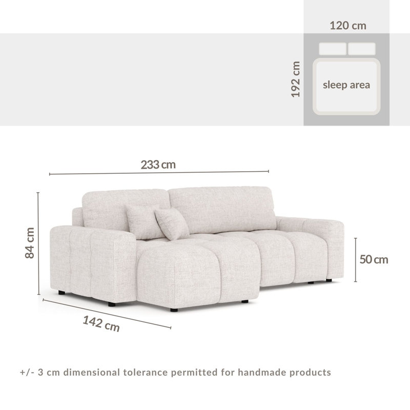 4 Seater Sofa Bed, Grey Polyester