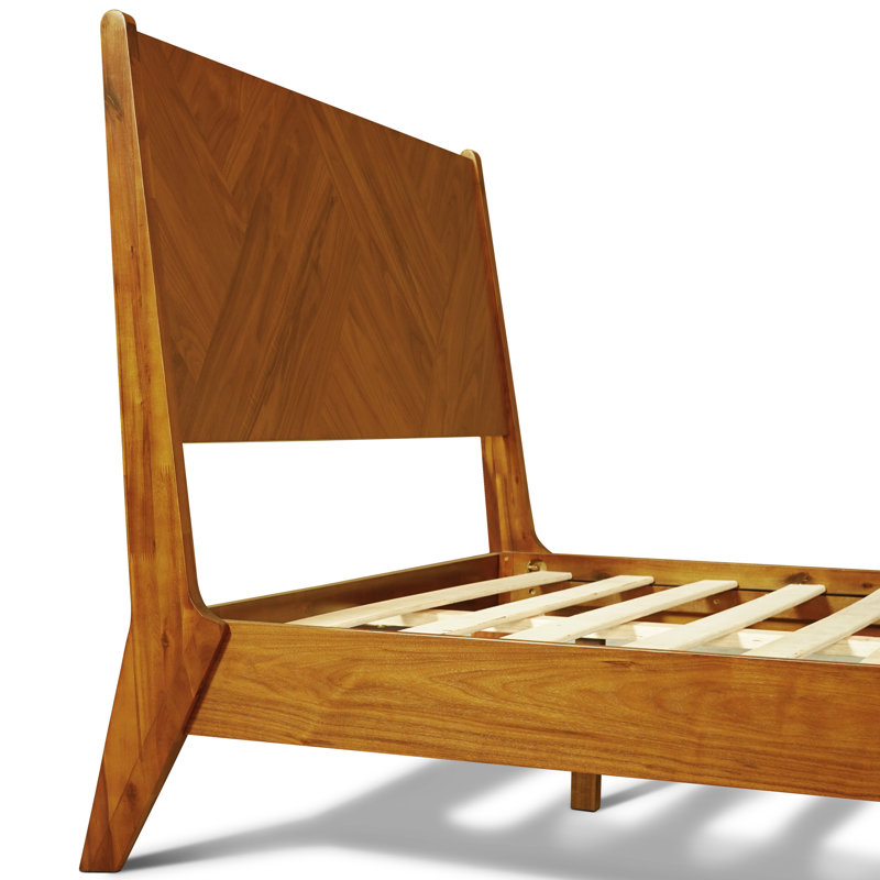 Structure de lit en bois massif avec tête de lit à motif artistique Juliahna, Caramel, Grand
