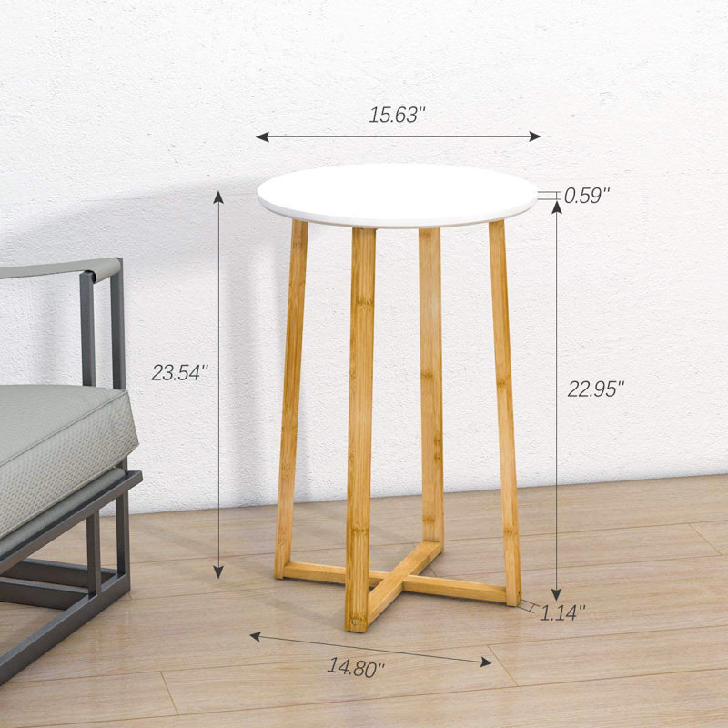 Side Table For Living Room End Table - For Sofa And Bedside Round Nightstand Coffee Table With Sturdy Bamboo Legs, White