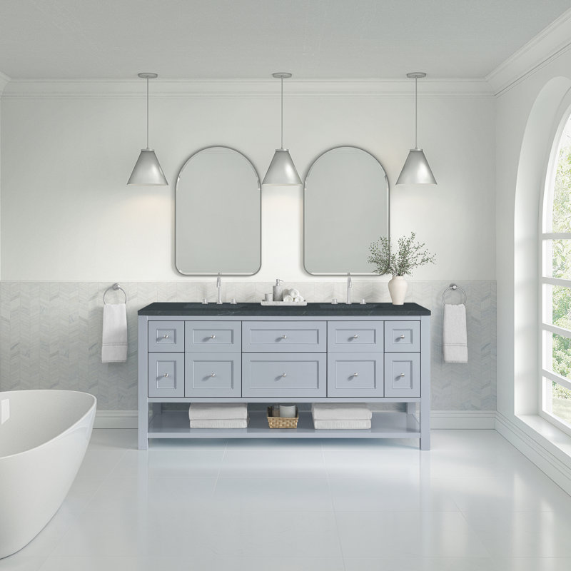 Breckenridge 72'' Double Bathroom Vanity with Top, Charcoal Soapstone, 8" Widespread, Serenity Blue