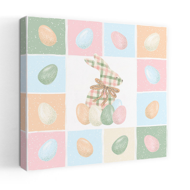 «Plaid Bunny Pastel Eggs Delicate Abstract Contemporary Lapin Spring Forest», reproduction d'art murale, H 24 po x l 24 po