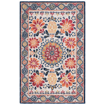 Onasis Hand Tufted Wool Cotton Floral Rug in Red/Ivory
