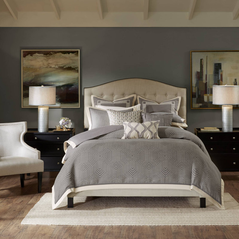 Queen Gray and Brown Geometric Jacquard Comforter Set
