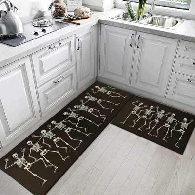 Tapis et tapis de cuisine Halloween antidérapants lavables ensemble de 2, tapis de couloir de cuisine d'Halloween, tapis de cuisine de crâne de corps de squelettes amusants