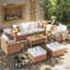 Ensemble de conversation en osier pour 7 personnes avec chaises pivotantes et coussins
