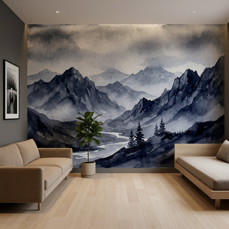 Papier peint Misty Mountains, Non tissé, 160 po x 108 po