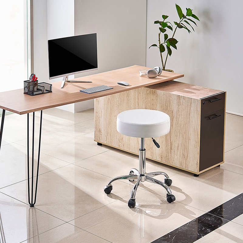 Tabouret de travail rond à roulettes pivotant avec roulettes réglables en hauteur - blanc
