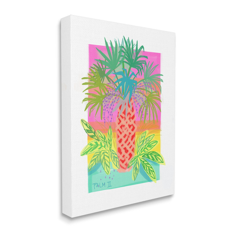 Neon Palm Tree Botanicals Tropical Coastal Leaves - Print on Canvas, Wrapped Canvas, 20" H x 16" W x 1.5" D