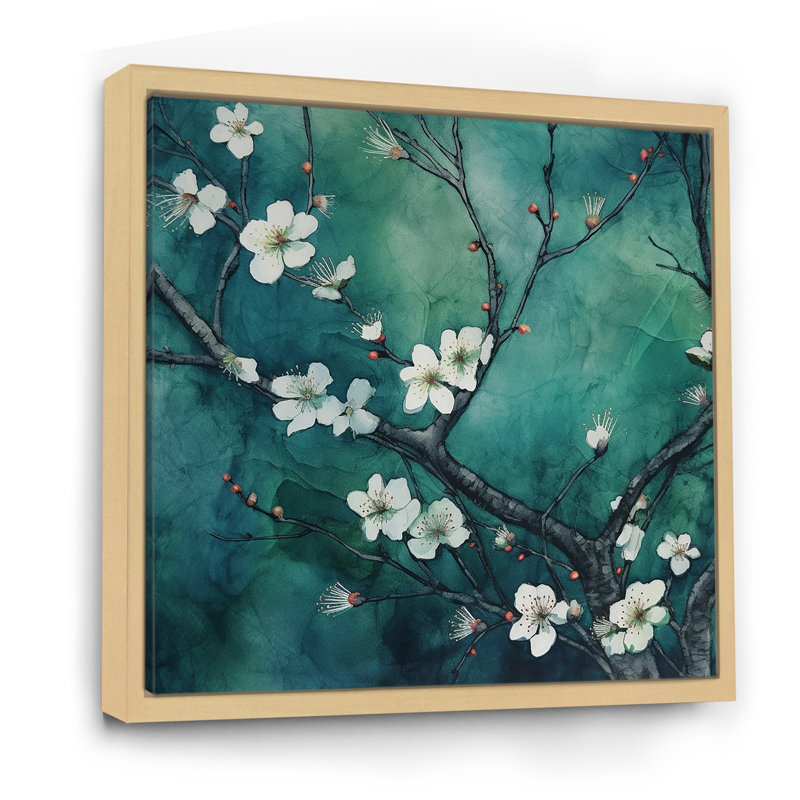 Emerald Cherry Blossoms Symphony II - Art mural de salon avec fleurs de cerisier, H 36 po x l 36 po x P 1,5 po
