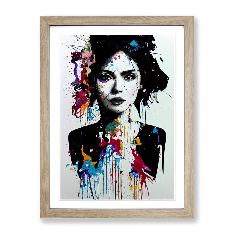 Paint Splashed Woman No.5 - Framed Print, 46cm H x 34cm W x 2cm D, Oak