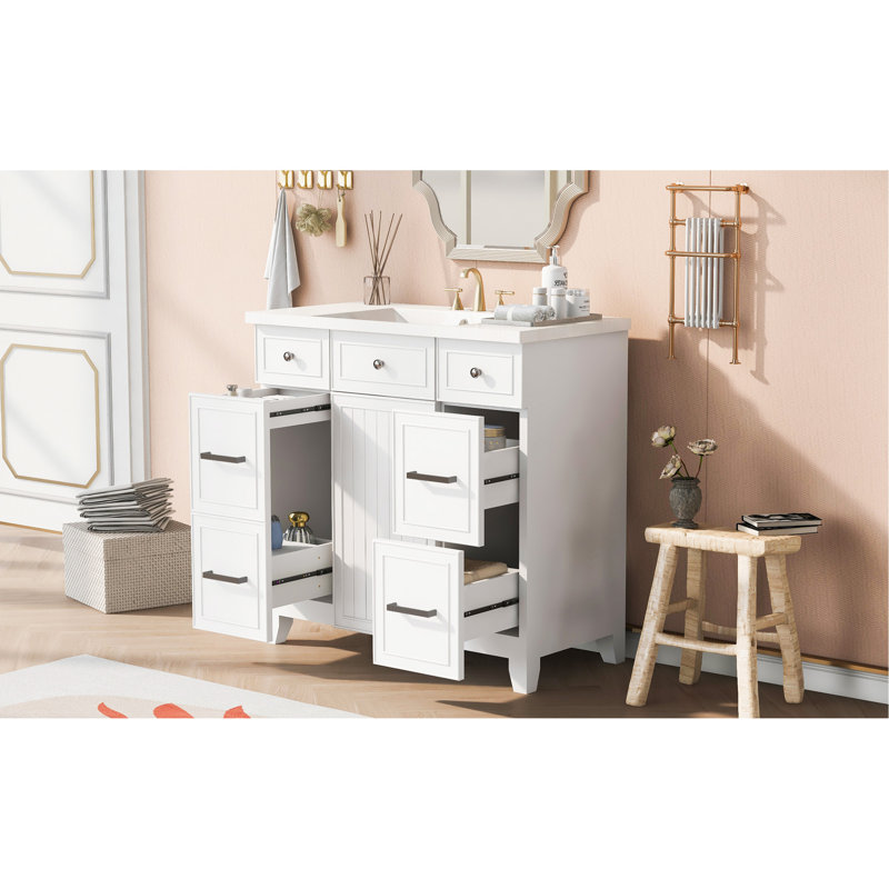 Meuble-lavabo luxueux avec caractéristiques haut de gamme et design fonctionnel, Blanc, Argent argent