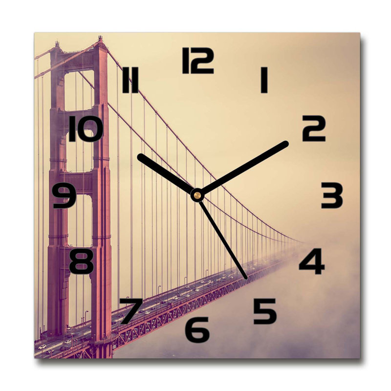 Glass Wall Clock, Black/Beige/Red