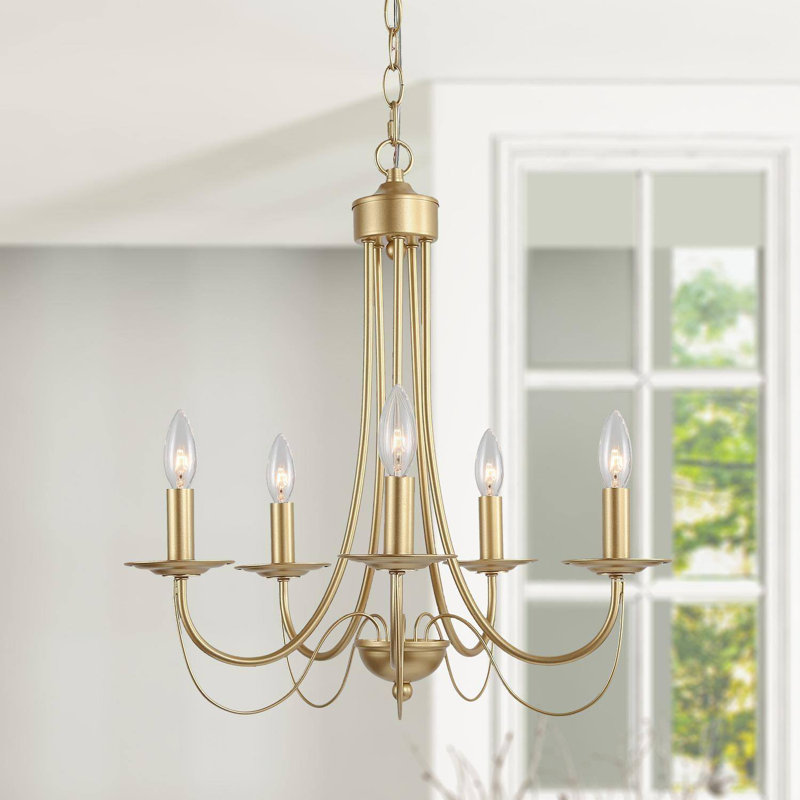 Beesley 5-Light Candlestick Modern Candle Chandelier, Light Gold Finish, for Dining Room