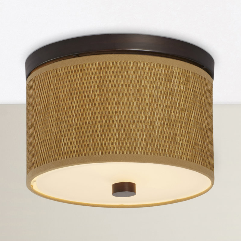 Plafonnier encastré 2 lumières Denning, Bronze huilé, H 6,25 po x l 10 po x P 10 po, Tissage blanc