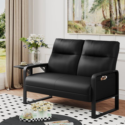 49.6" Faux Leather Mid-Century Loveseat 2 Seater Sofa
