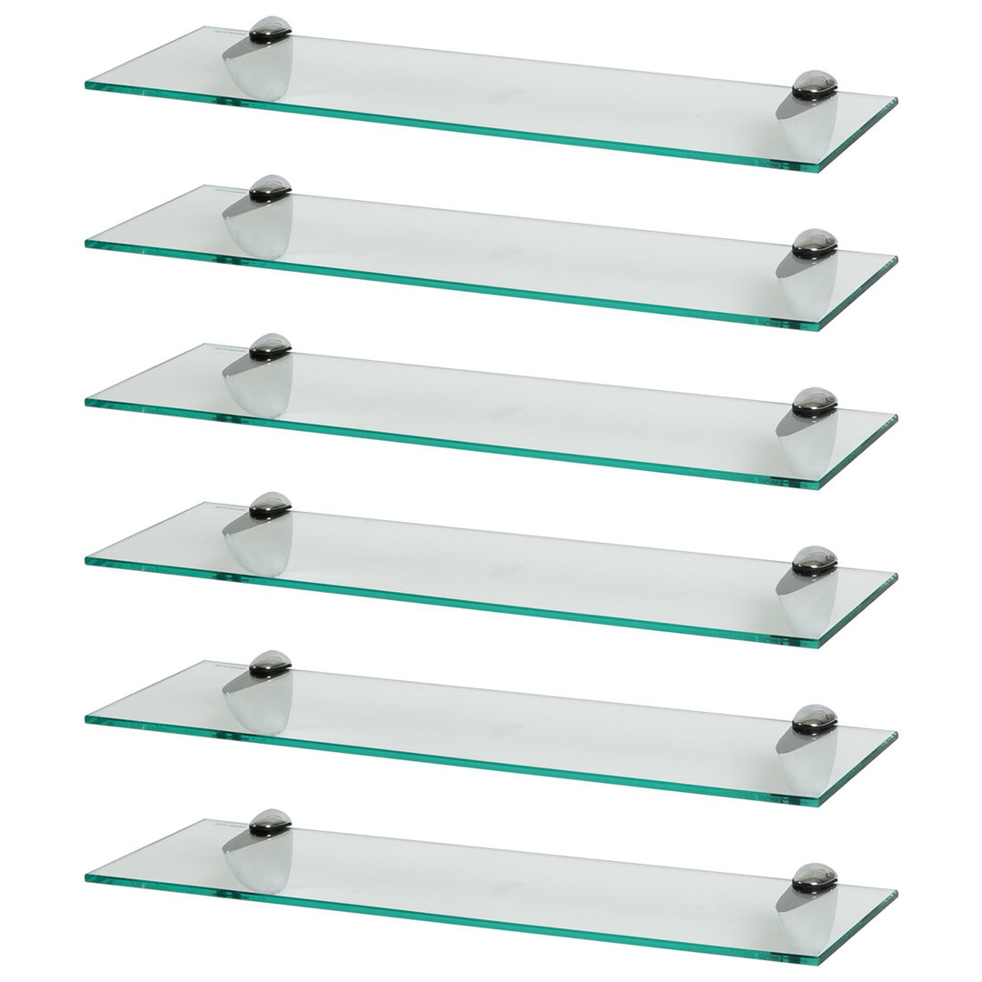 Harbour Housewares - Floating Glass Shelves with Silver Brackets - Set of 6