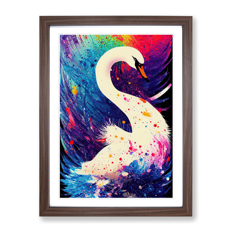 Swan Paint Splash - Framed Print, Walnut Framed, 46cm H x 34cm W x 2cm D