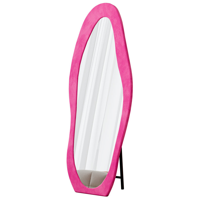 63'' X 24'' Irregular Wavy Full Length Mirror - Pink Flannel Frame - Floor Or Wall Mount, Pink