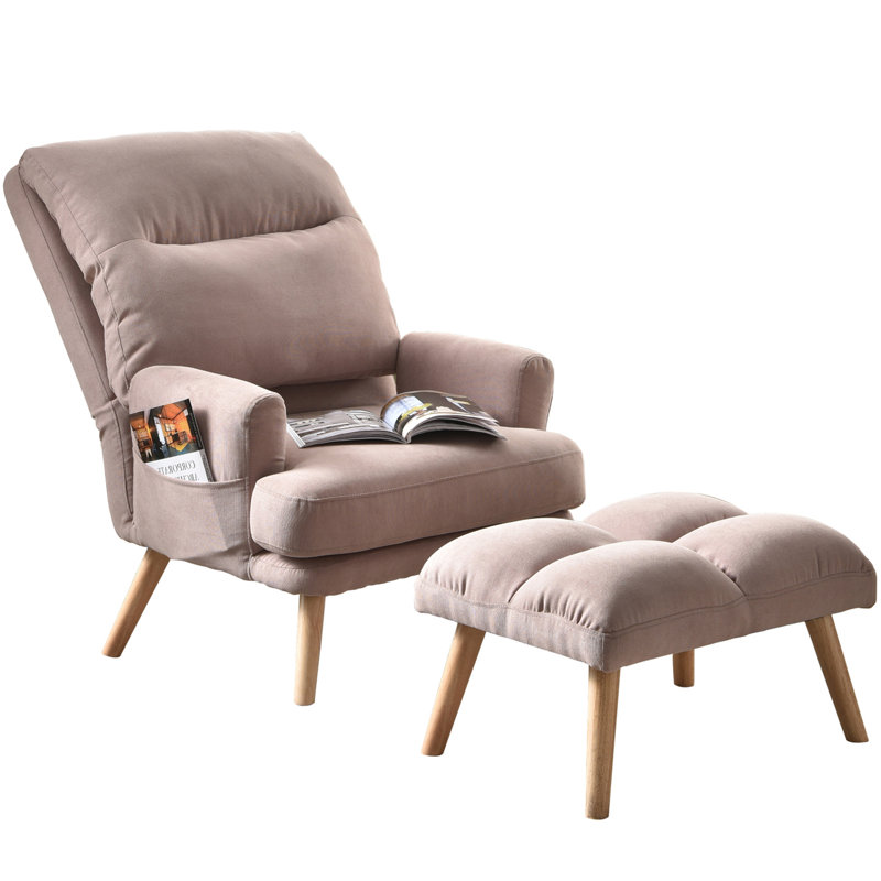 Fauteuil inclinable manuel standard de 29,52 po de largeur avec repose-pieds, Mélange de lin rose, Brun orangé