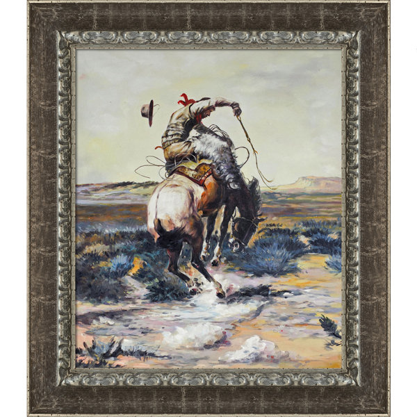 Overstock Art A Slick Rider Framed On Canvas by Charles Marion Russell ...