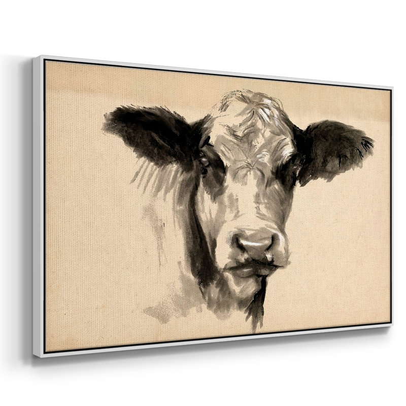 Vache gris anthracite II, H 17 po x l 25 po x P 2 po, Cadre blanc