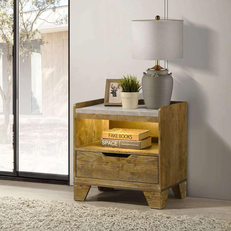 1-Drawer Nightstand With Integrated Led, Medium Oak