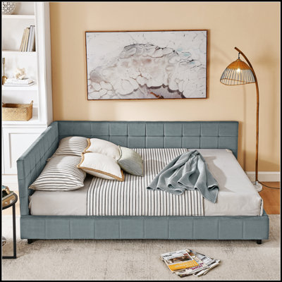 Structure de canapé-lit capitonné rembourré avec dossier et accoudoirs confortables, parfait pour la chambre à coucher et le salon en velours