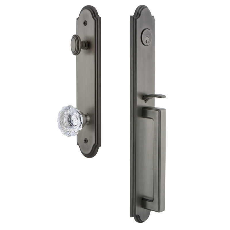 Complete Inactive Arc Dummy Handleset with Fontainebleau Knob and Rosette, Antique Pewter