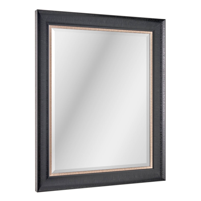 28x34 Black with Silver Pewter Beveled Wall Mirror with Wide Frame for Bathroom Vanity, Entryway, Hallway, Living Room