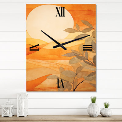 Golden Sunset Glow Over Orange Meadows, peinture I - horloge murale pré
