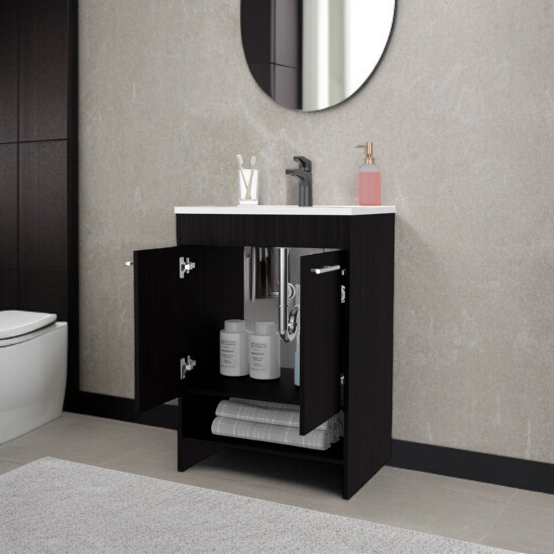 Meuble-lavabo 2 portes avec rangement ouvert