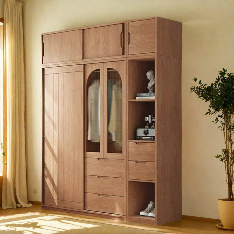 Retro Simple Push Pull Wardrobe, 98.43" H x 94.49" W x 23.62" D