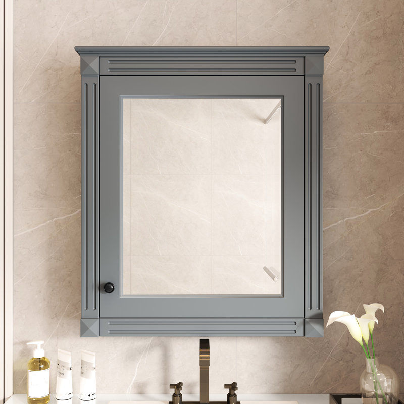 Armoire de toilette murale 24 po x 27 po, gris, tablette ajustable pour un rangement pratique et pratique, Grey