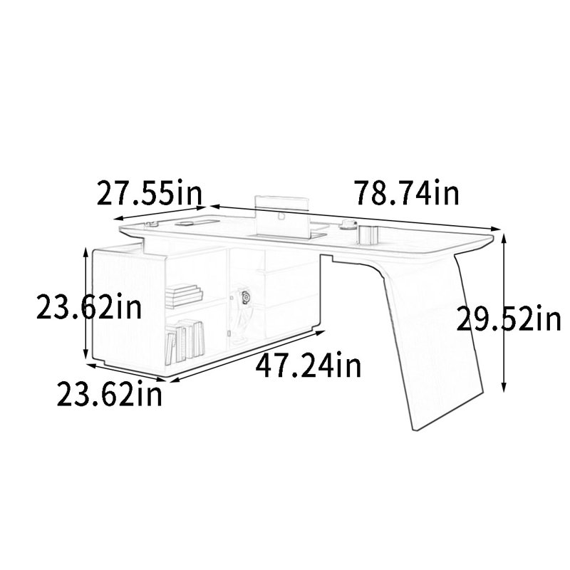 Desk with Hidden Multi-Functional Socket Organizer, 29.52" H x 78.74" W x 27.55" D