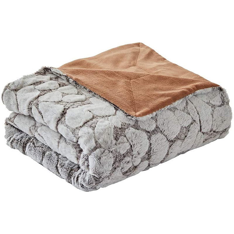 Jeté en fausse fourrure de lapin super doux super doux et luxueux en fausse fourrure pelucheuse chaude avec motif de pierre pour canapé-lit
