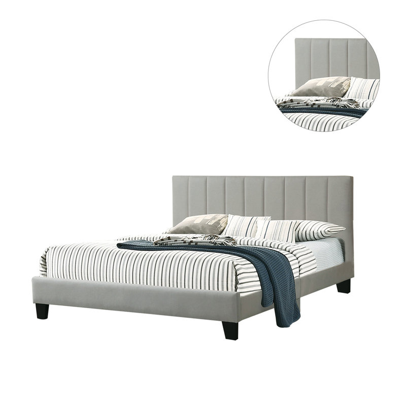 Gray Upholstered California King Bed with Tufted Headboard