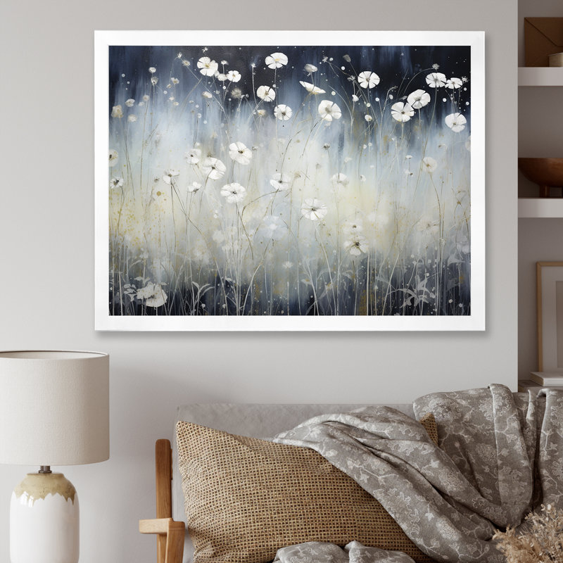 «Misty Opalescent Floral Field II», reproduction sur toile, Cadre simple blanc, H 12 po x l 20 po x P 0,5 po