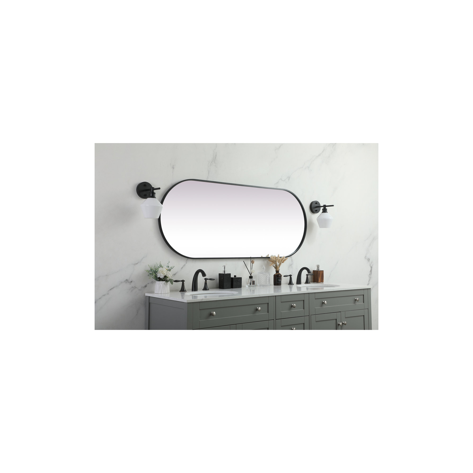 Elington Metal Oval Mirror, Black, 60"  x 24" 