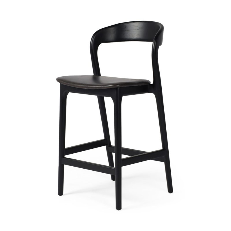 Amare Stool, Counter Stool (26.5" Seat Height), Sonoma Black Genuine Leather/Black
