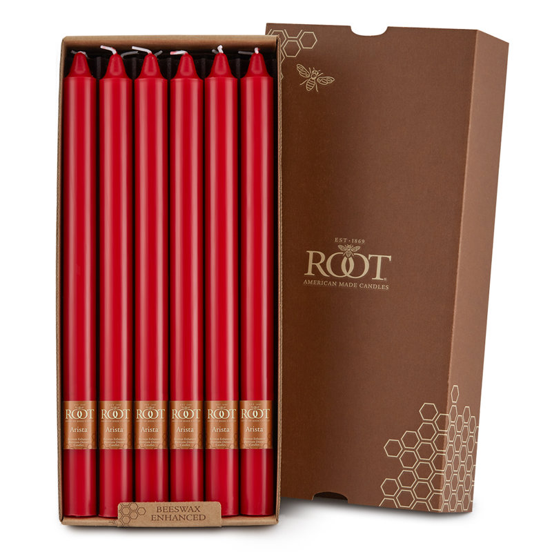 Root Candles Unscented Taper Candle, Red, 12" H x 0.88" W x 0.88" D
