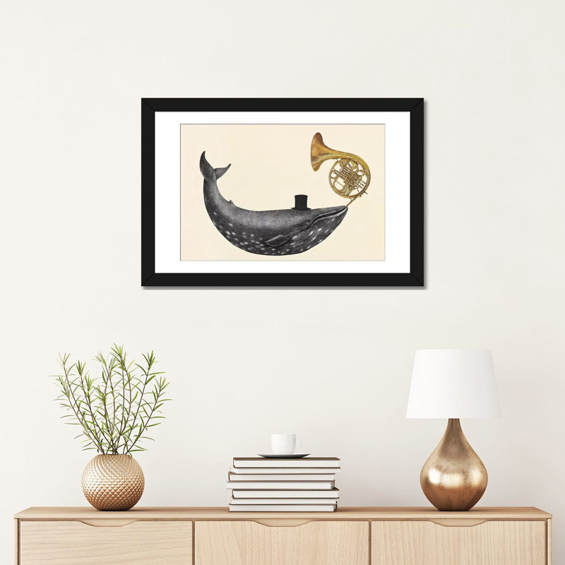 « baleinee song », impression sur toile, H 16 po x l 24 po x P 1 po, Papier d'art encadré noir, Blanc