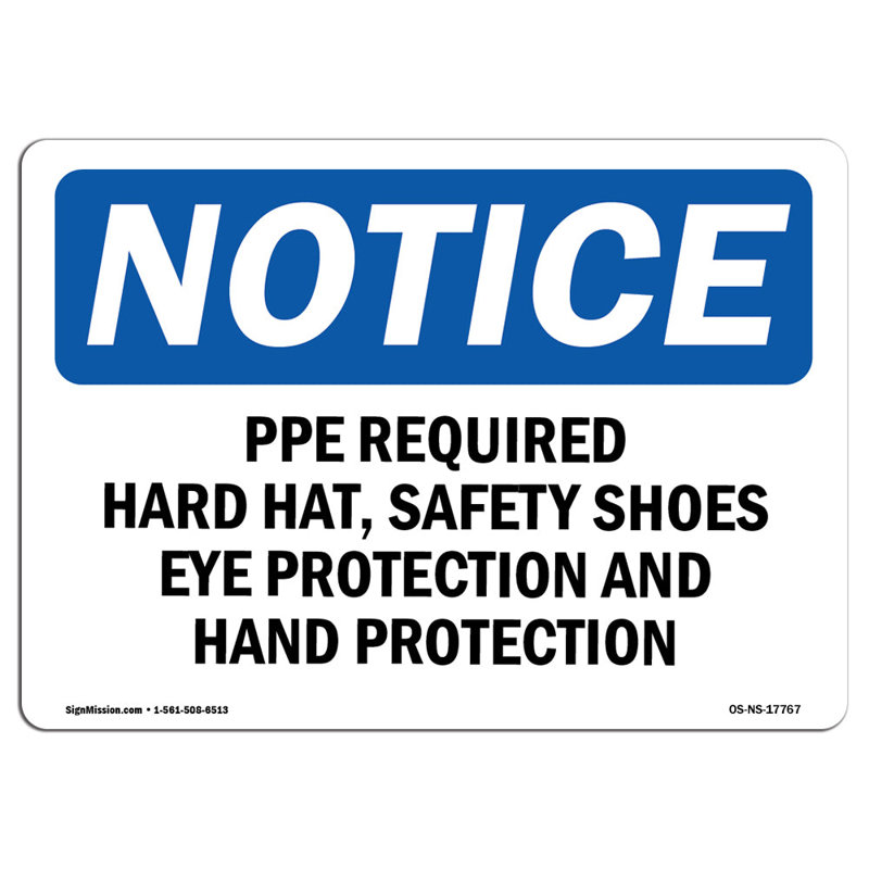 Équipement de protection individuelle requis, H 12 po x l 18 po x P 0,1 po