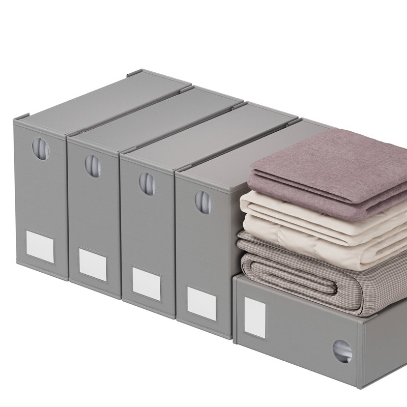 Ensemble de 5 organisateurs de draps et rangement, organisateur de placard en lin pliable avec fenêtre pour literie grand et très grand