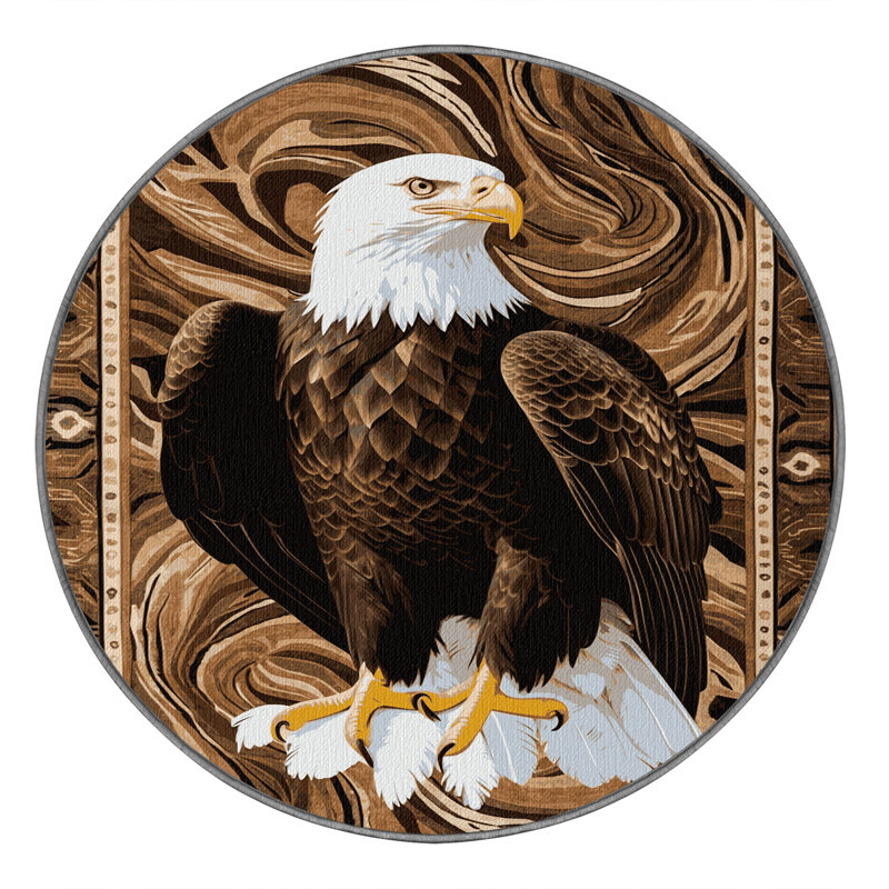 Washable Bald Eagle Birds Area Rug, Round 8'