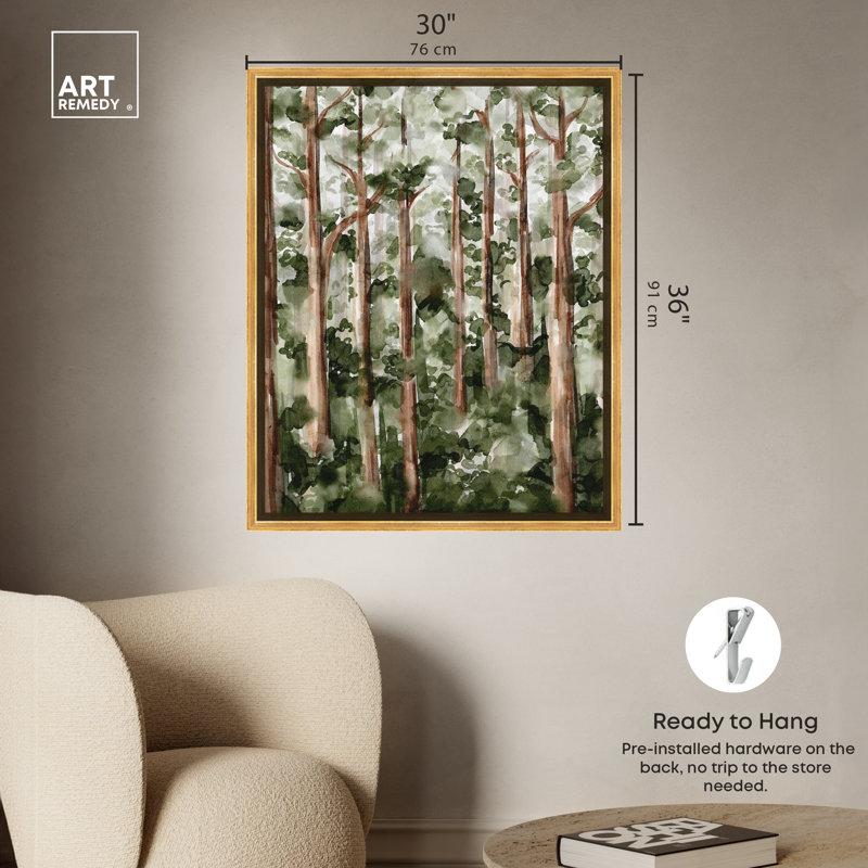 Art Remedy Wildy Forest, paysage encadré, style aquarelle 56937, Encadrement doré, H 31 po x l 25 po