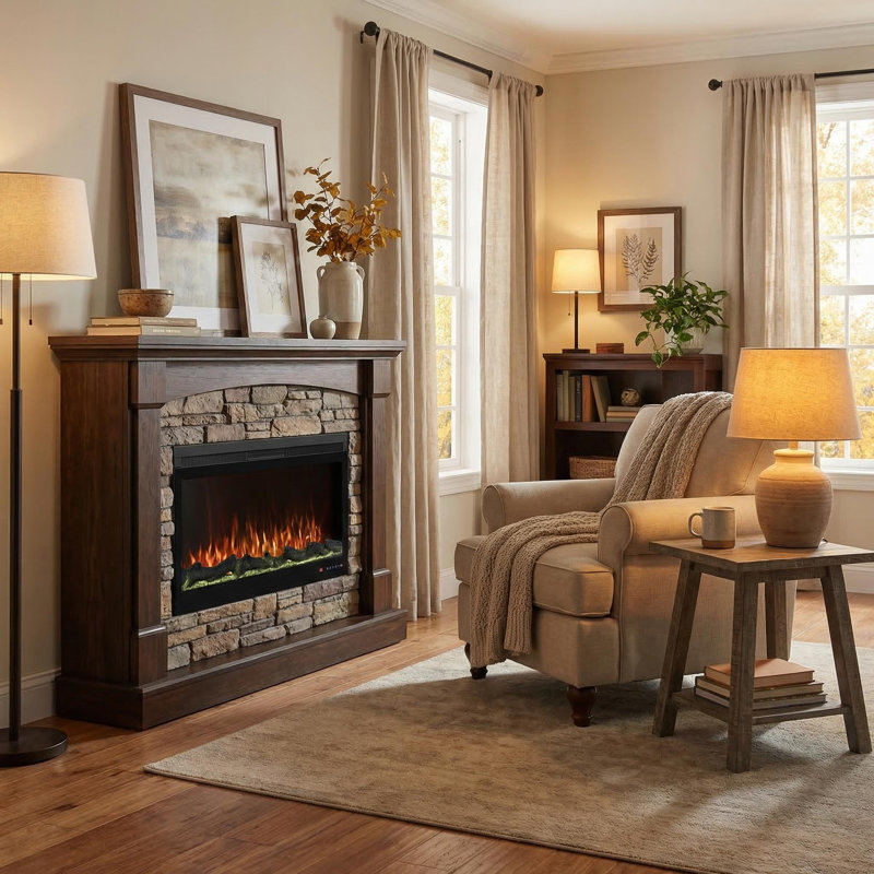 Linear Recessed-In Electric Fireplace With Remote Control, Adjustable Heat & Timer, 17.72" H x 42" W x 6.3" D